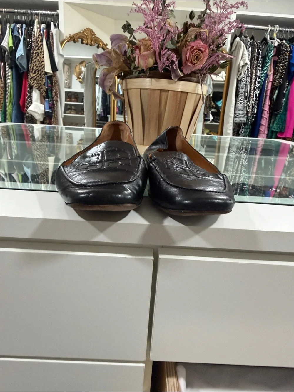 Tory Burch Black Leather Logo Loafers